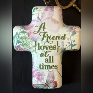 DEMDACO Artful Cross A Friend Loves At All Times Ornament or Sculpture With Key